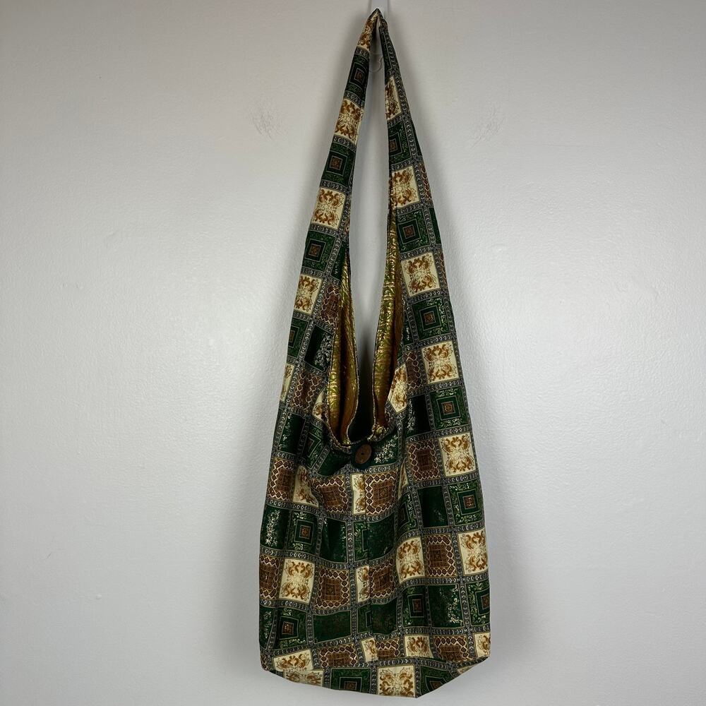 Womens Bohemian Tribal Button Closure Ethnic Green/Gold Shoulder Crossbody Bag